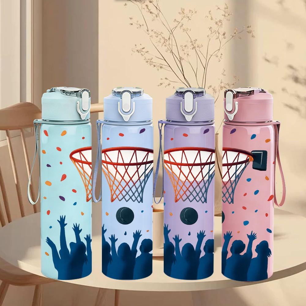 1PC Basketball Hoop Celebration 750ml Color Plastic Sports Water Bottle Leakproof Flip Straw Lid Suitable for Sports Office Home Use