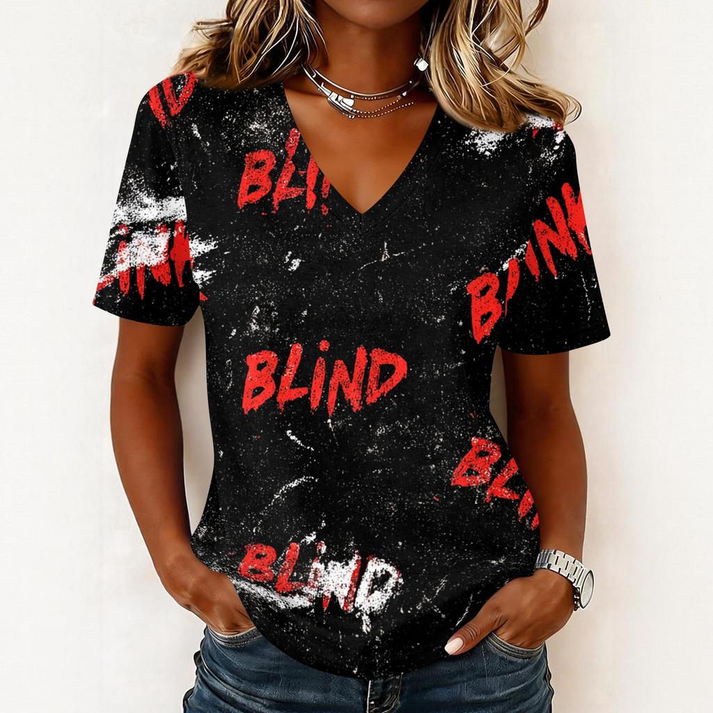 Women's Casual Short Sleeve V Neck Pullover Top Halloween Print Lightweight Loose Fit Tee Shirt
