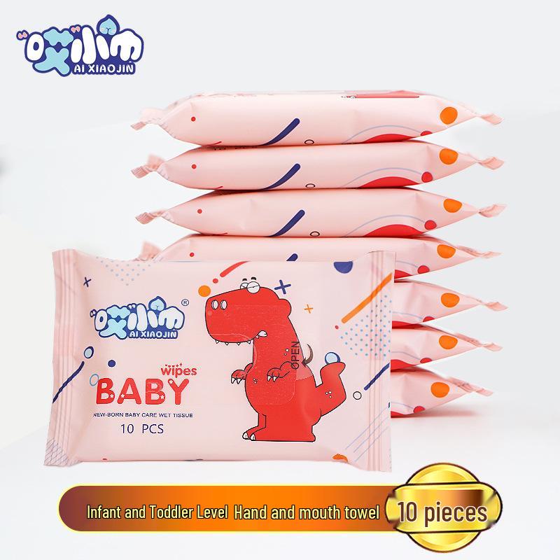 "10-balení přenosných jednorázových vlhčených ubrousků pro kojence a děti: Čištění rukou a úst"
