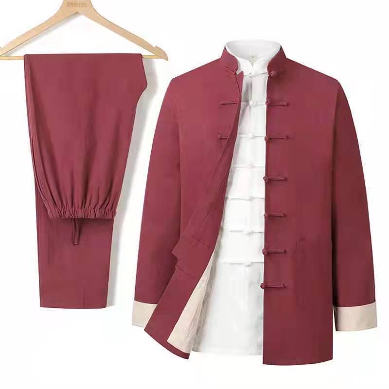 Men's Tang Suit Set: Retro Zhongshan Jacket, Chinese Style Hanfu for Middle-Aged & Elderly, Spring/Autumn Wear.