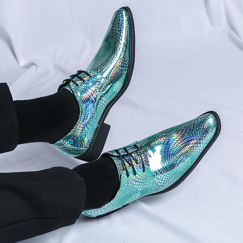 Chelsea Boots Herren Spitz zulaufend Blau Ladylike Trendig und Vielseitig Lässig Punk Performance Bankett Anzug Lederschuhe