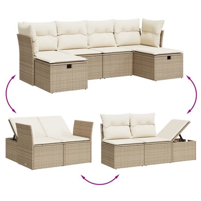 VidaXL Garden Lounge Set with Cushions 6 Pcs, Patio Sofas, Patio Furniture Set, Outdoor Furniture, Beige 3265342