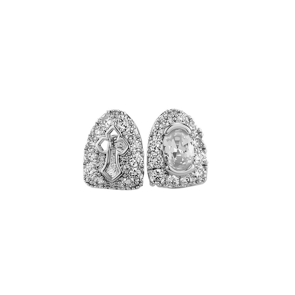 Explosions Double Grillz Hollow Cross Oval Zircon Copper Braces Street Fashion Men's Performance Jewelry Unisex Party