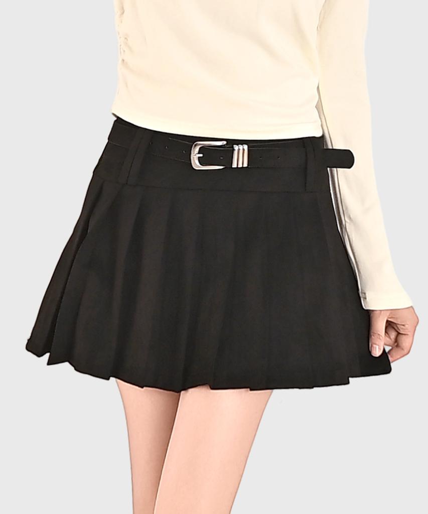 Keulleiseu Suede Pleated Skirt Belt Set_Brown