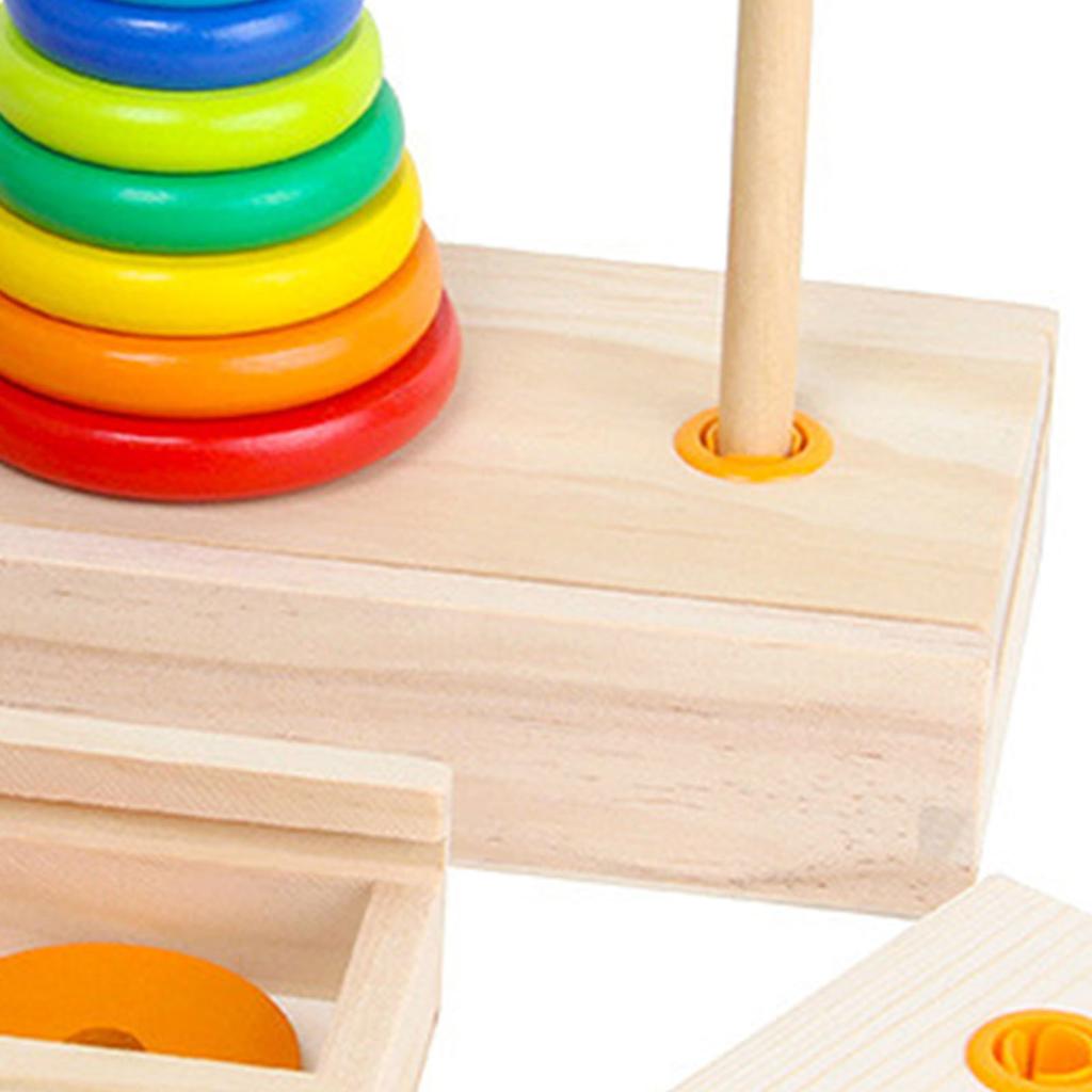 10 Rings Puzzle Game Wooden Tower Early Educational Logic Thinking Block Game Toy for Kids Large