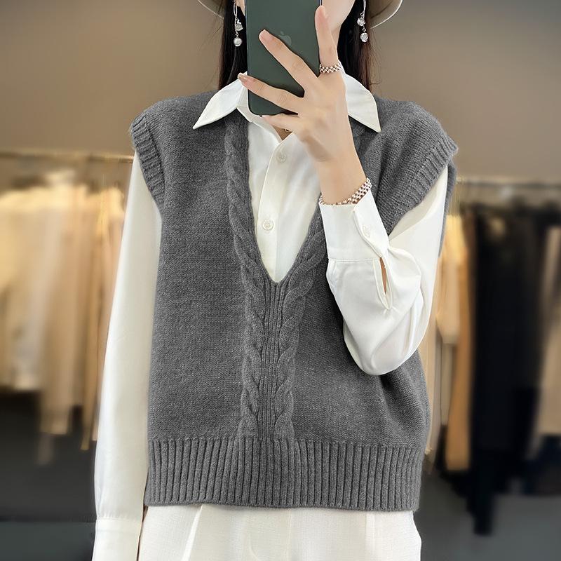 Autumn new twist knitted vest women's V-neck casual simple fashion sleeveless vest women's vest