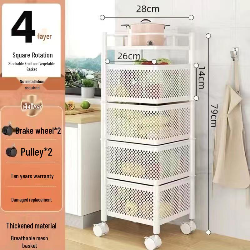 Köks roterande kolstål grönsaks- och fruktskålställ - Golvstående, Fyrkantigt, Flerlagers, Rörligt, Ingen montering krävs.