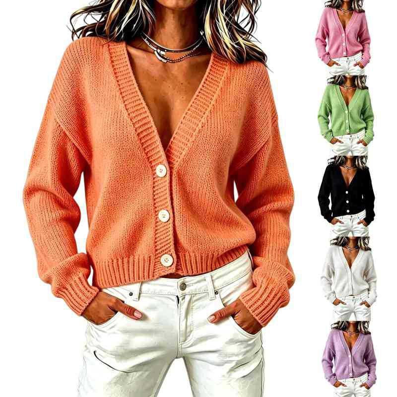 Womens Oversized Knit Cardigan Sweater V-Neck Long Sleeve Loose Fit Casual Outerwear 2026