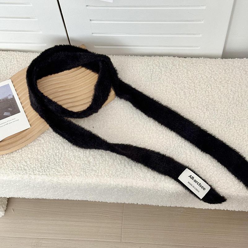 Scarf women's winter advanced sense niche design fluffy narrow strip solid color decoration warm autumn and winter scarf scarf scarf