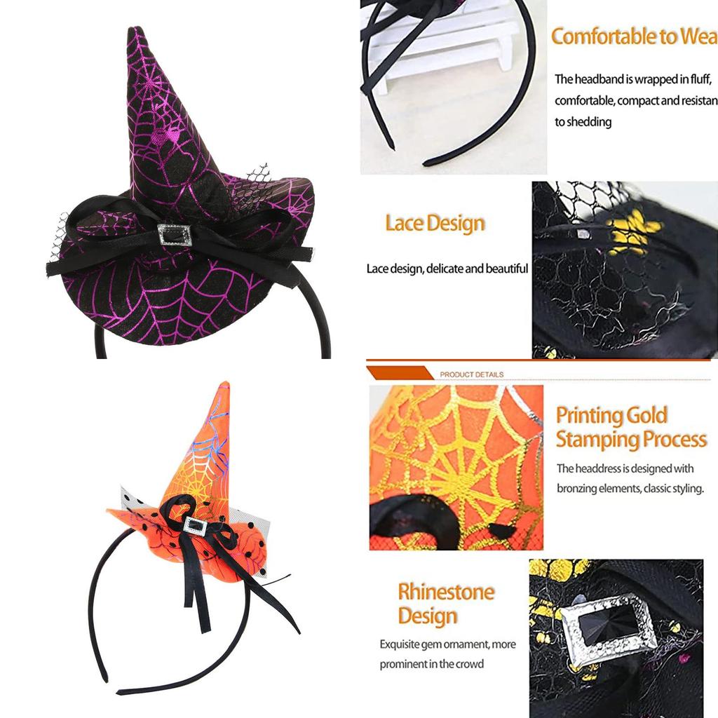 Halloween Witch Hat Headband Pumpkin Hair Hoop Spider Web Costume Party Props