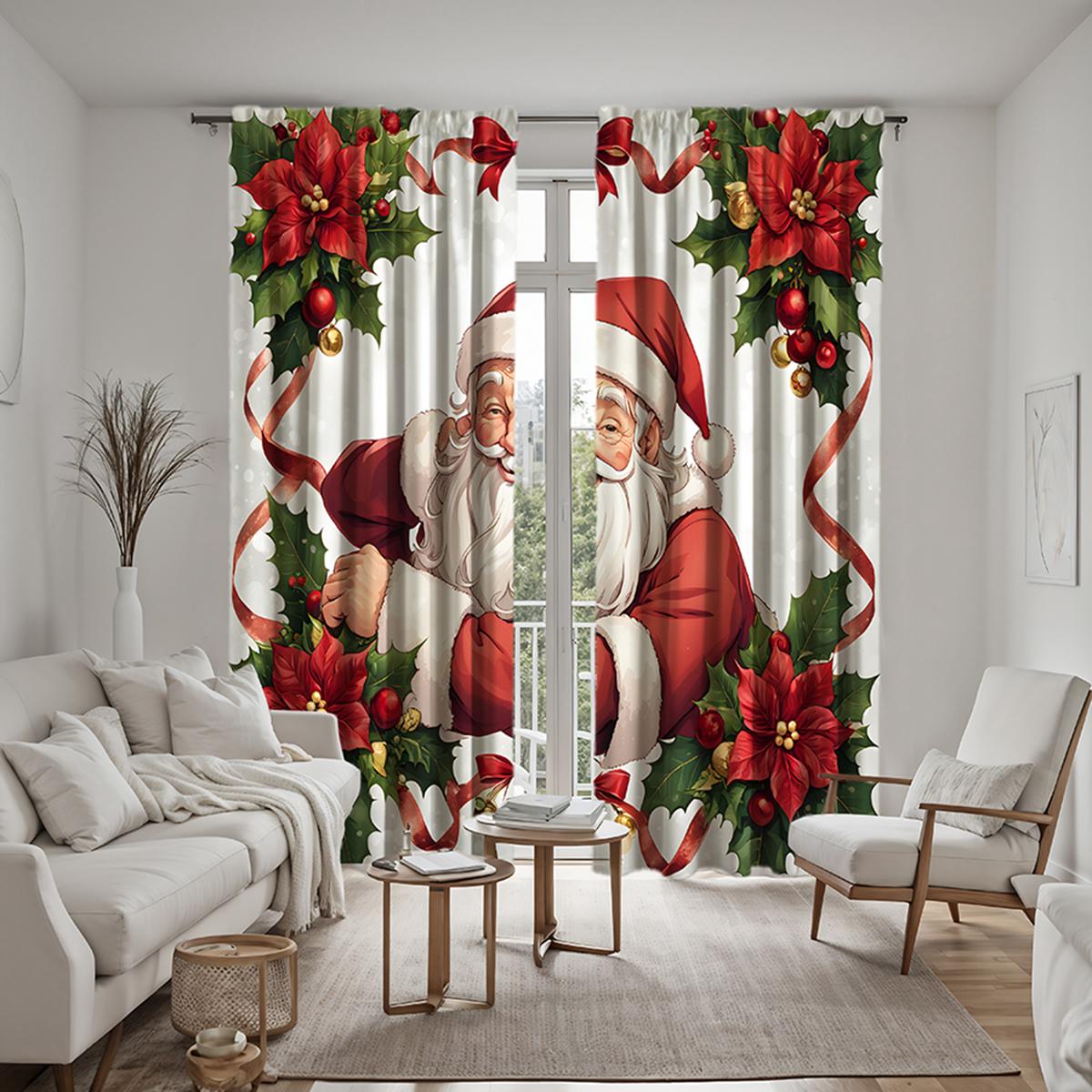 

2 штуки HD венков, обернутых вокруг декоративной занавески Санты, красная занавеска с цифровой печатью, стиль украшения дома, декорирование ли W52H63inchW132H160cm