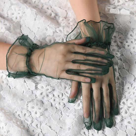 Damer Rynkade Tyllhandskar Genomskinliga Handledshandskar Retro Stil Bröllop Brud Korta Handskar för Bal Kväll Cosplay Fest Scenkostym