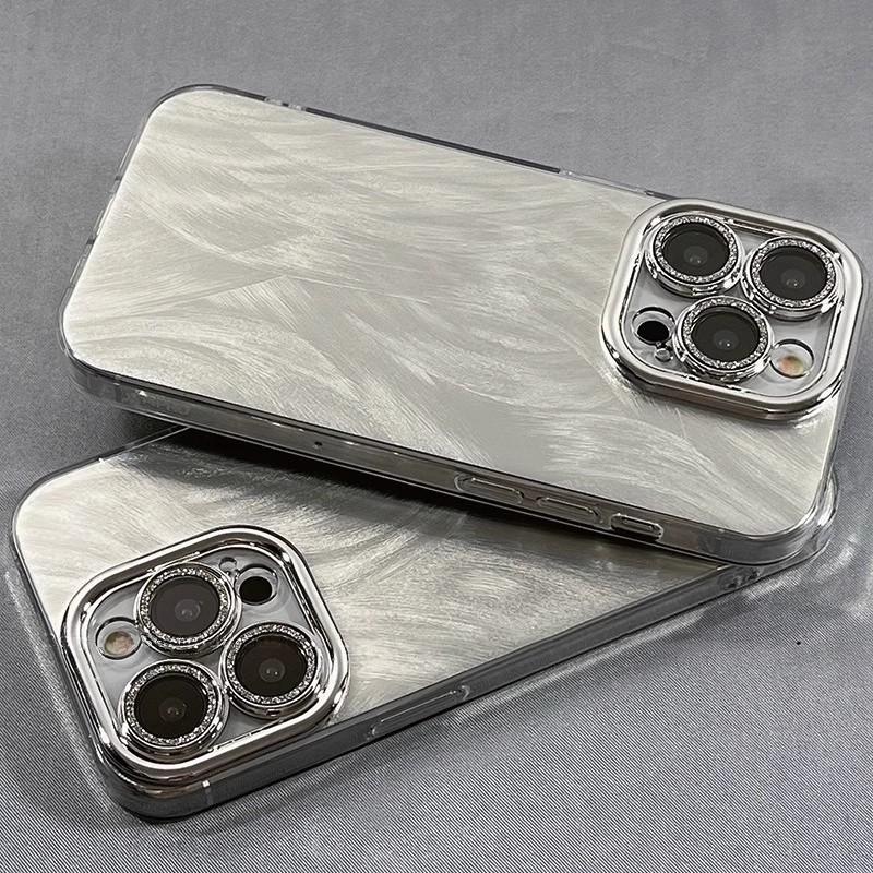 Laser Silver Feather for Apple 16ProMax Mobile Phone Case Niche Iphone15 Premium Sense 14 Protective Case