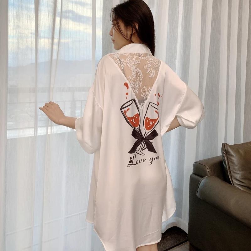

Sexy pure desire wind shirt nightdress women s new summer high-end sense can be worn outside wine glass lace hollow home 2xl size [recommended 90-100kg ]