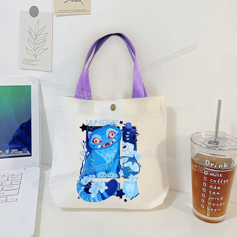 Perfect KPop Demon Hunters Women Canvas Handbag Rumi Mira Zoey Girl Tote Bags Portable Female Phone Pouch Cute Cartoon Shopping Bag