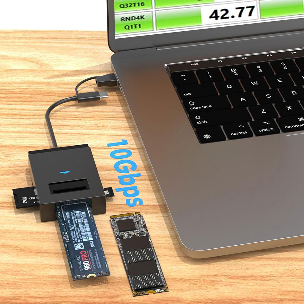 M.2 NVMe NGFF SSD Enclosure 10Gbps USB 3.1 To M.2 NVMe NGFF SSD Hard Drive Adapter Converter Support SD TF Card Reader Direct insertion