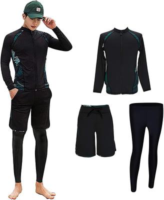 Rashguard Fitness Badkläder Topp och Botten Set Långärmad Frontöppning Leggings Surfbyxor Fitness Herr Set UV-skydd Varm Källa Strand Simning