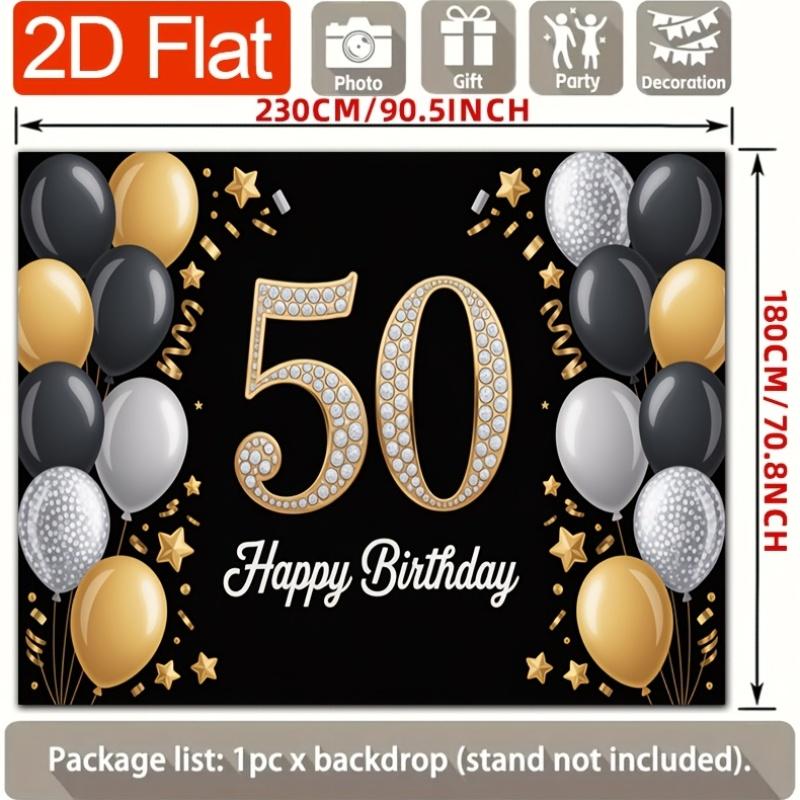 Geburtstagsparty Hintergrund Gold Schwarz Polyester Banner Fotokabinen Dekoration 49