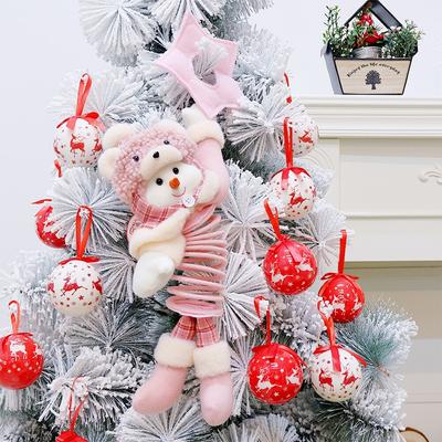 Christmas Pink Snowman Plush Dolls Toy With Spring Xmas Tree Pendant Drop Ornaments Decoration Craft Gift Home Decor New Year