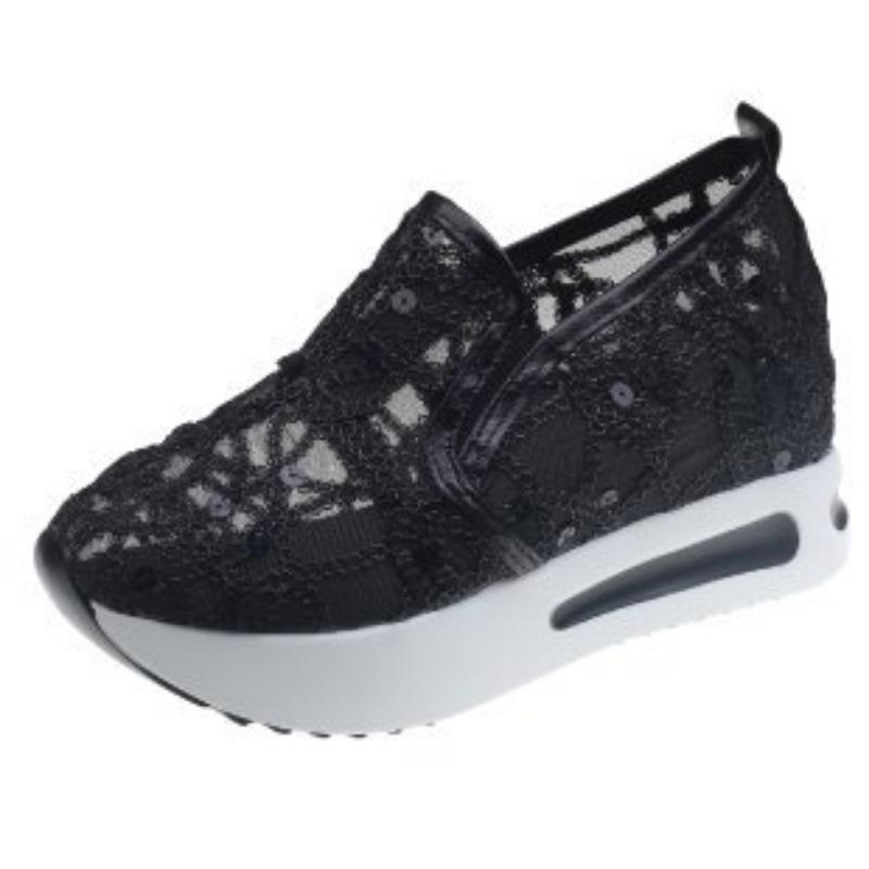 

Сетчатые одинарные туфли с покатым каблуком, толстой подошвой, повседневные туфли с низким вырезом, которые можно носить как верхнюю одежду, а также как повседневные туфли без шнуровки 40 чёрный