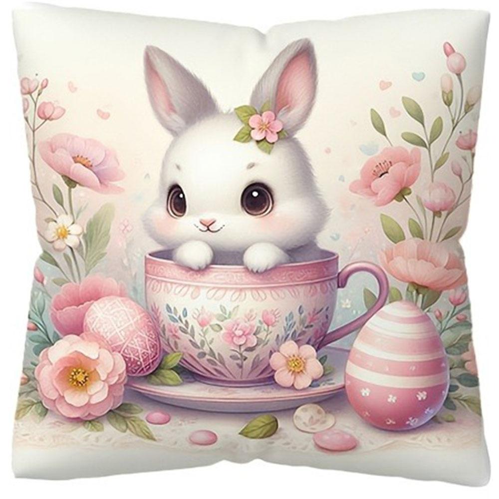 Easter Floral Bunny Print Pillowcase Nordic Home Decor Pillowcase Holiday Bedroom Living Room Decoration Polyester Cushion Cover