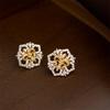 Vintage French-Style Iris Openwork Zircon Earrings - Luxurious, Versatile, High-End Women's Jewelry