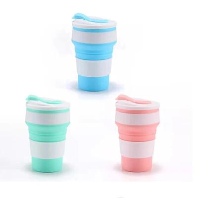 Caneca dobrável de silicone reutilizável com tampa para camping 350ml caneca de café dobrável portátil para viagem copo dobrável de silicone