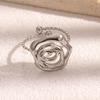 Stainless Steel Line Rings for Women Geometric Hollow Rose Adjustable Opening Rings Exquisite Fade-Resistant Party Zircon Gifts
