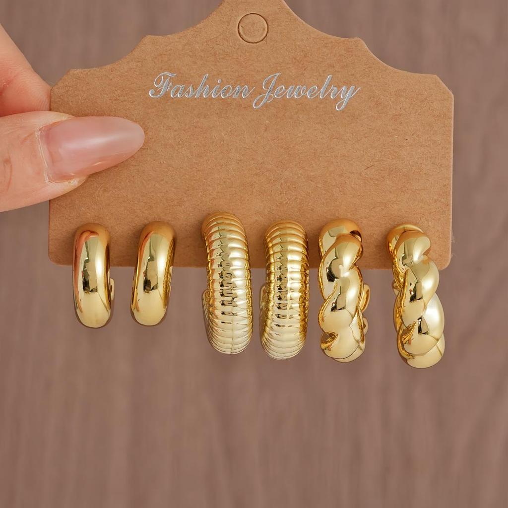 Cross-border Creative Geometric C-shaped Twist Ribbed Earring Set