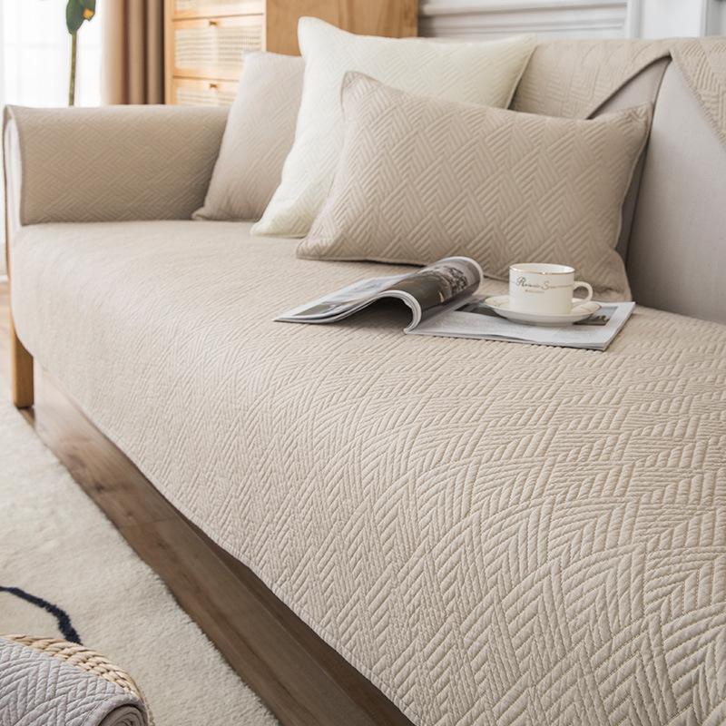 Double-Sided Cotton Washed Quilted Sofa Cushion Nordic Modern Simple Plain Embroidered Leather Sofa Cushion Towel