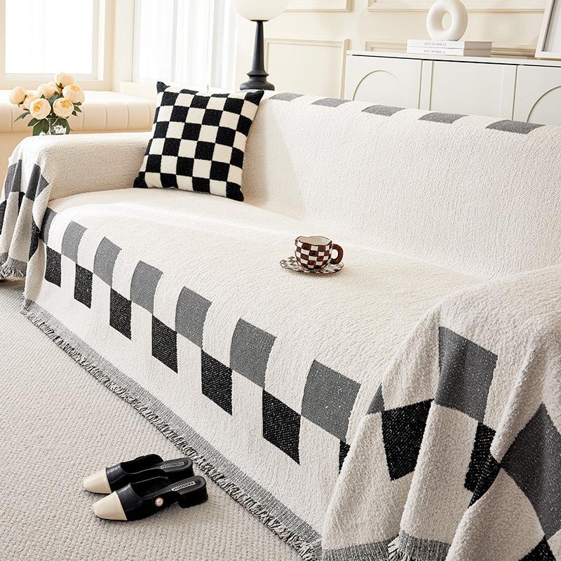 Plush Yarn Sofa Towel Thickened Full Covered Oversized Sofa Cover Cloth Anti-Scratching Non-Stick Wool One Piece Sofa Cover Blanket