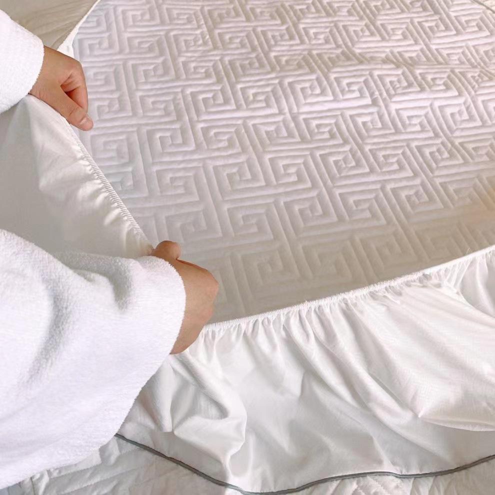 Quilted Mattress Cover Embossed Bed Sheet Mattress Protector Home Textile Solid Color Bed Cover Mattress Cover Thick Soft Cushion Bedding NoPillowcase