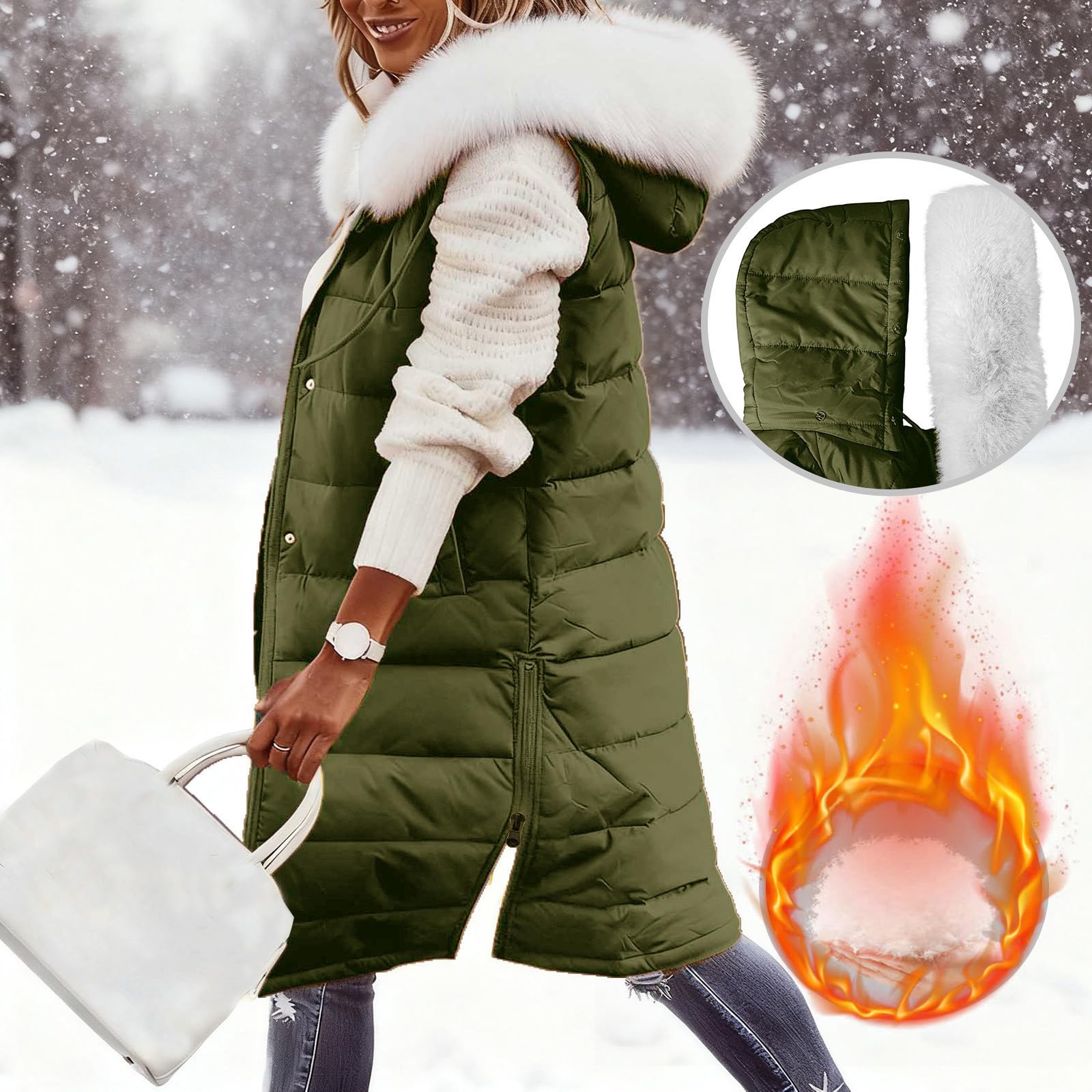 

Женский длинный пуховик с капюшоном XXL