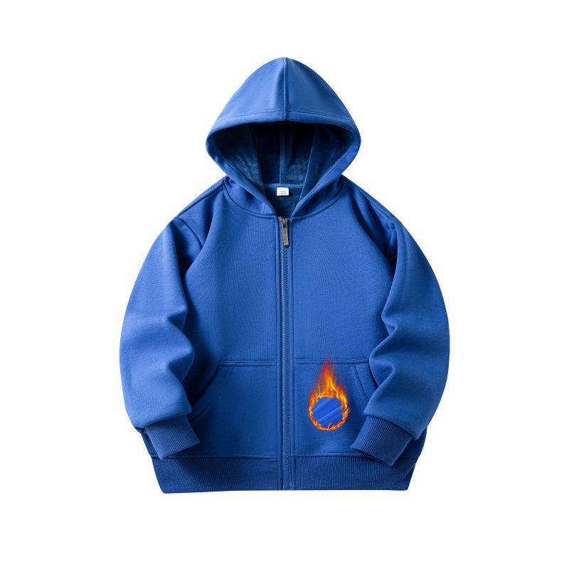 2-12 Years Kids Solid Color Hooded Zipper Coat Long Sleeve Outwear