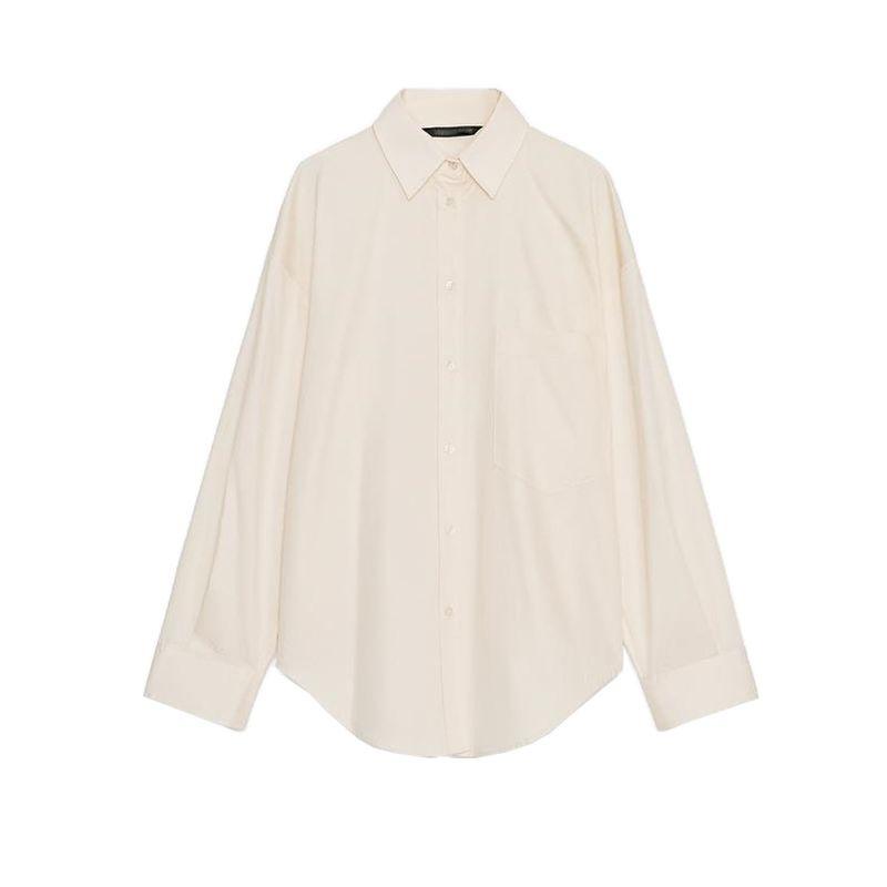 Fall New Women's Clothing Drop Shoulder Design Flap Collar Pure Color Bows Loose Long Sleeves Shirt 3067042