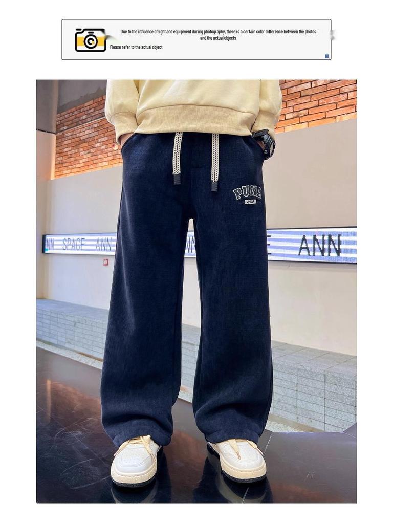 2025 Trendy Boys' Corduroy Pants - Spring/Autumn, Casual, Straight-Leg, Loose Fit for Kids