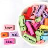 50 Acrylic Rectangle Word Beads, Candy Colors, Solid, Perforated for DIY Crafting.