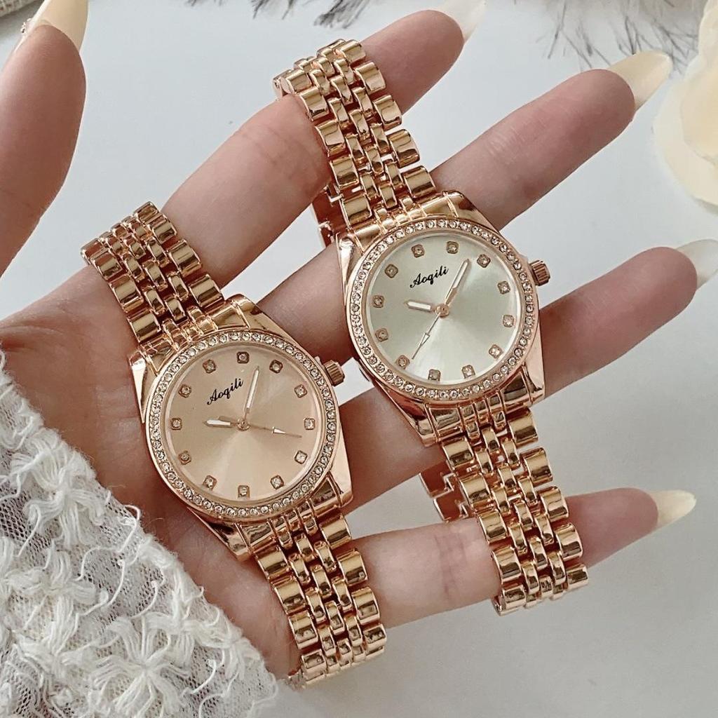 Quarz-Damenuhr mit großem Zifferblatt und Diamantakzenten - Stilvolles Stahlband