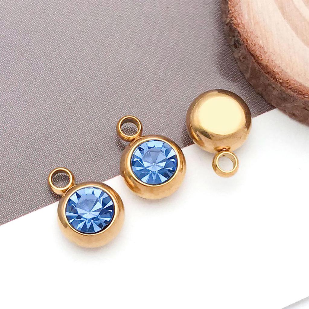 Twelve Color Birthstone Round Titanium Steel Pendant for DIY Jewelry