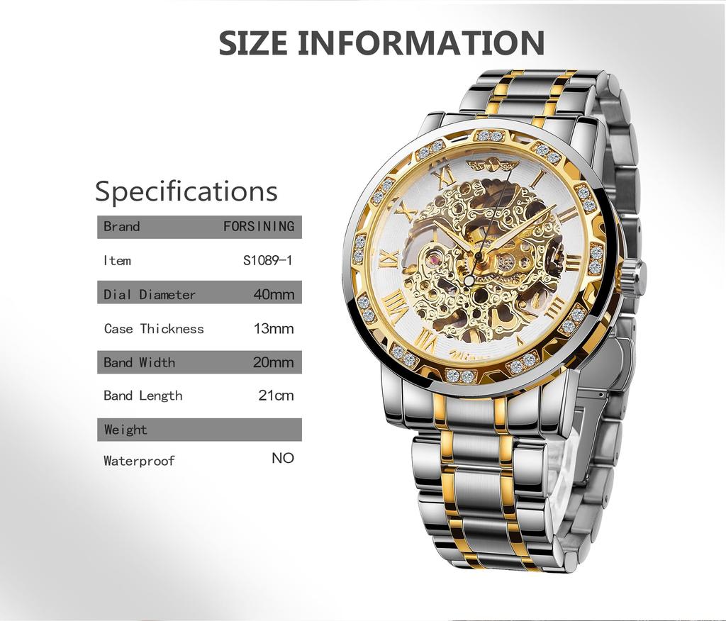 FORSINING Winner Retro Manual Skeleton Watch with Diamond Carving Flower Craft Roman Numerals Silver White Men
