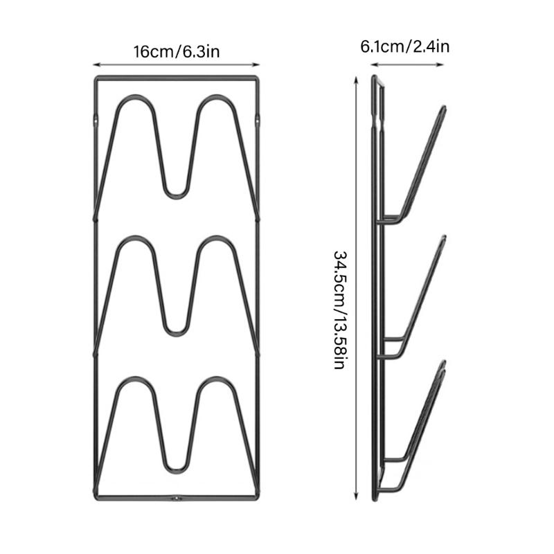 2 Piece Carbon Steel Pot Lid Holder Set Heavy Duty Steel Wall Mount Design Efficient Kitchen Space Utilization Tool