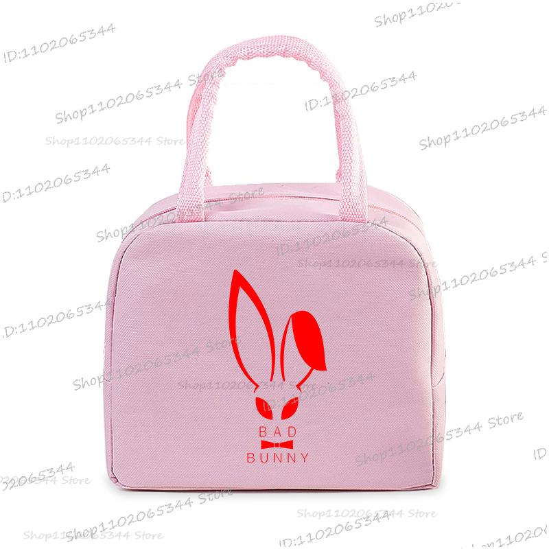 Cartoon Rabbit Series Print Portable Lunch Bag Women Kids Food Thermal Box Multi-function Office Bento Insulated Bunny Handbag