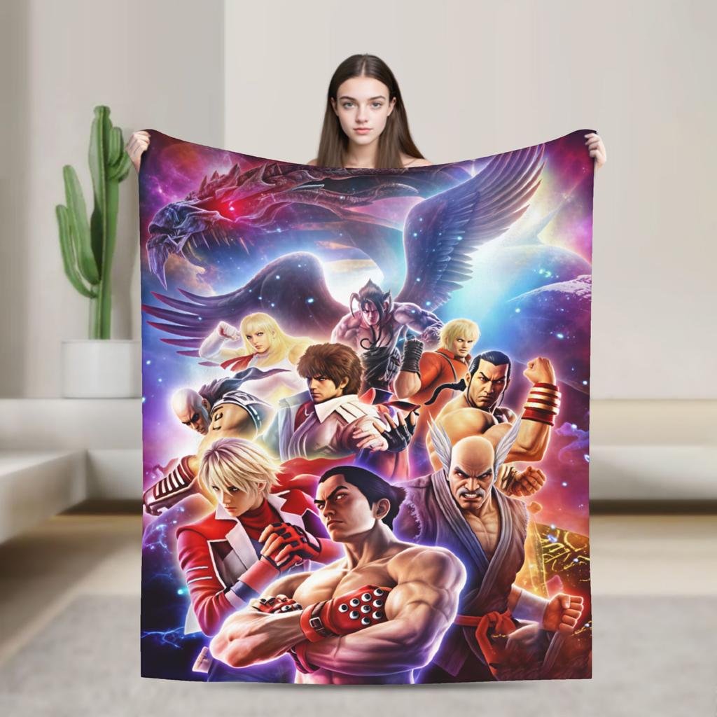 Super Soft Blanket Picnic Tekken Throw Blanket Flannel Bedspread For Couch Chair Aesthetic Sofa Bed Cover