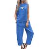 Women's Casual Sleeveless Pullover Cotton Linen Wide Leg Pants Solid Color Suit