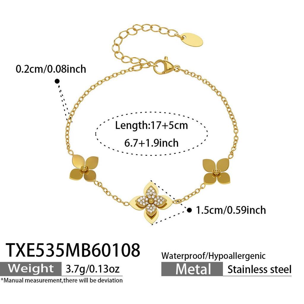 18K Gold Plated Stainless Steel Jewelry Set with Zirconia - Necklace, Bracelet, Earrings - European American Fashion Style.