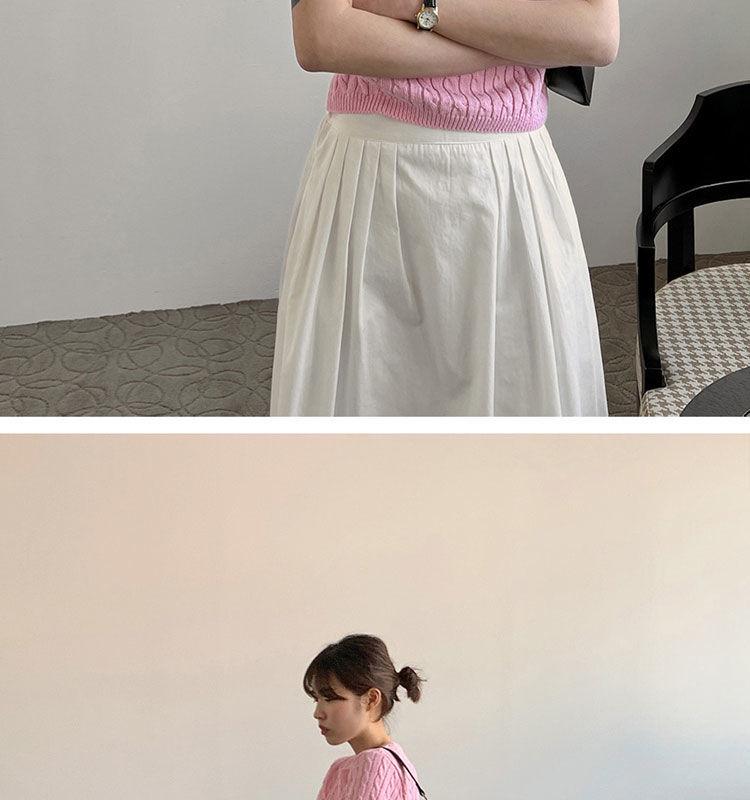 Korean Chic Minimalist Round Neck Cable Knit Slim Fit Top - Summer 2025 Women's Fashion