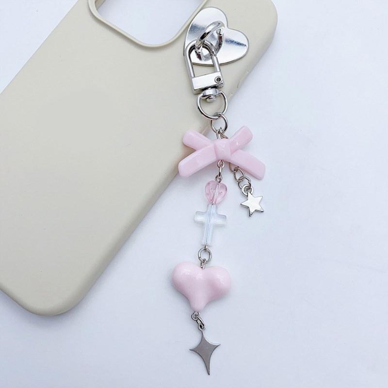 Modischer Herz-Schmetterling-Schleifenknoten-Anhänger Süßes Handy-Lanyard Taschen-Dekoration Tragbares Hänge-Lanyard für Mädchen Frauen