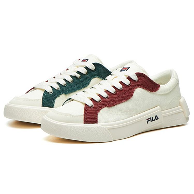 FILA Fusion Pop Canvas Patchwork Sole Casual Shock Absorbing Durable Lightweight Low Top Skate Shoes Women sneaker White Red Green T12W125107FGF