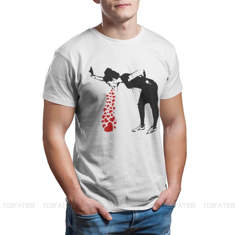 Lovesick Banksy Graffiti Wall Art Tshirt Casual Punk T Shirt Tops Homme Pure Cotton Fashion Tees S чёрный