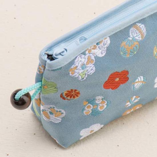 Kyoto Geibido Nishijin Brocade Cosmetic Japanese Made in Japan Dew Pouch, Pattern, (Pink, Grass)